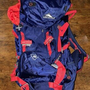 High Sierra Navy and Scarlet Hiking Backpack 65L